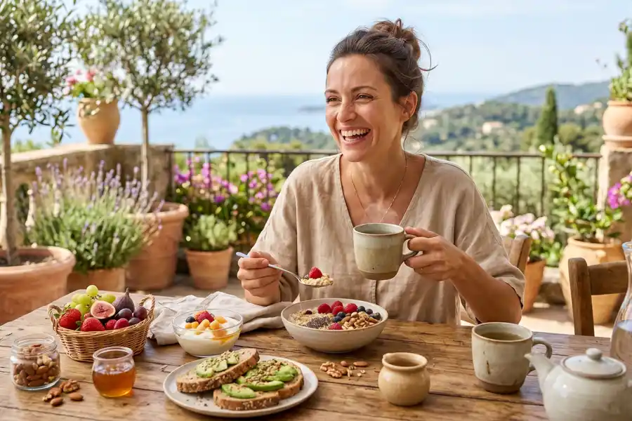 comment augmenter son magnésium naturellement - femme sereine préparant son petit-déjeuner avec des ingrédients naturels
