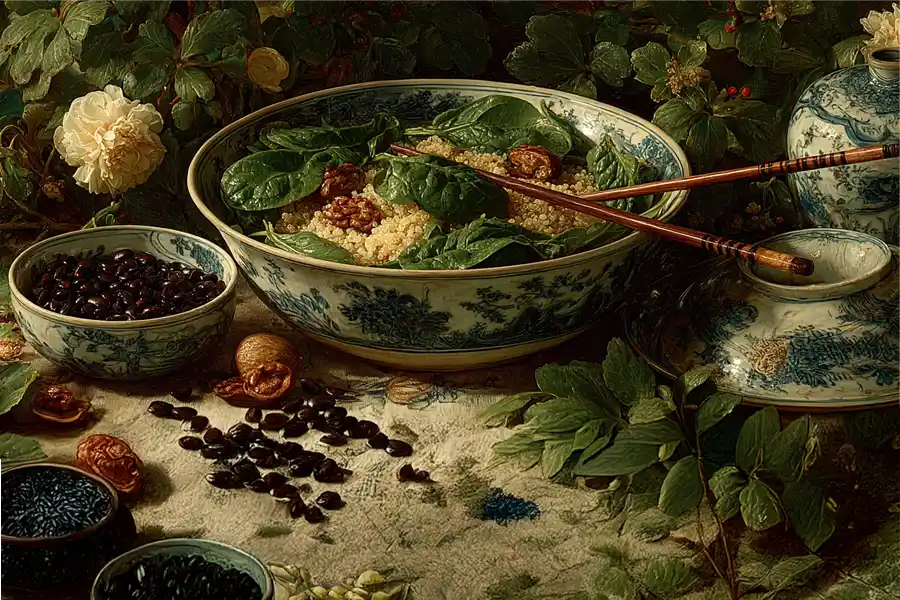 repas riche en magnésium naturel alimentation - bowl quinoa épinards haricots noirs graines
